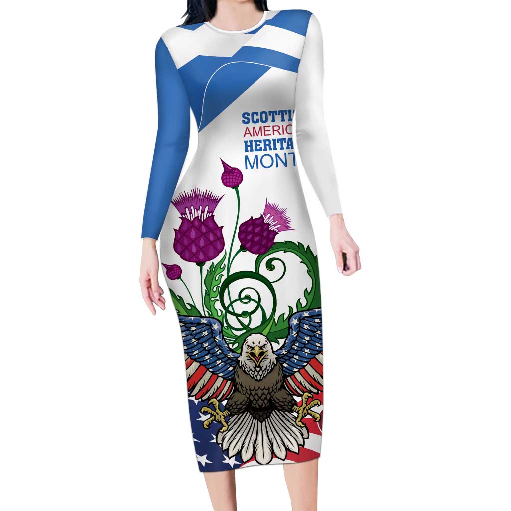 Scottish American Heritage Month Long Sleeve Bodycon Dress Thistle And American Eagle