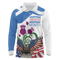 Scottish American Heritage Month Long Sleeve Polo Shirt Thistle And American Eagle