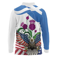 Scottish American Heritage Month Long Sleeve Polo Shirt Thistle And American Eagle