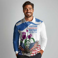 Scottish American Heritage Month Long Sleeve Polo Shirt Thistle And American Eagle