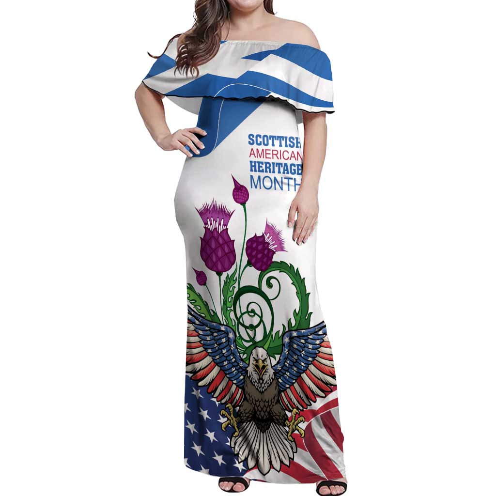 Scottish American Heritage Month Off Shoulder Maxi Dress Thistle And American Eagle