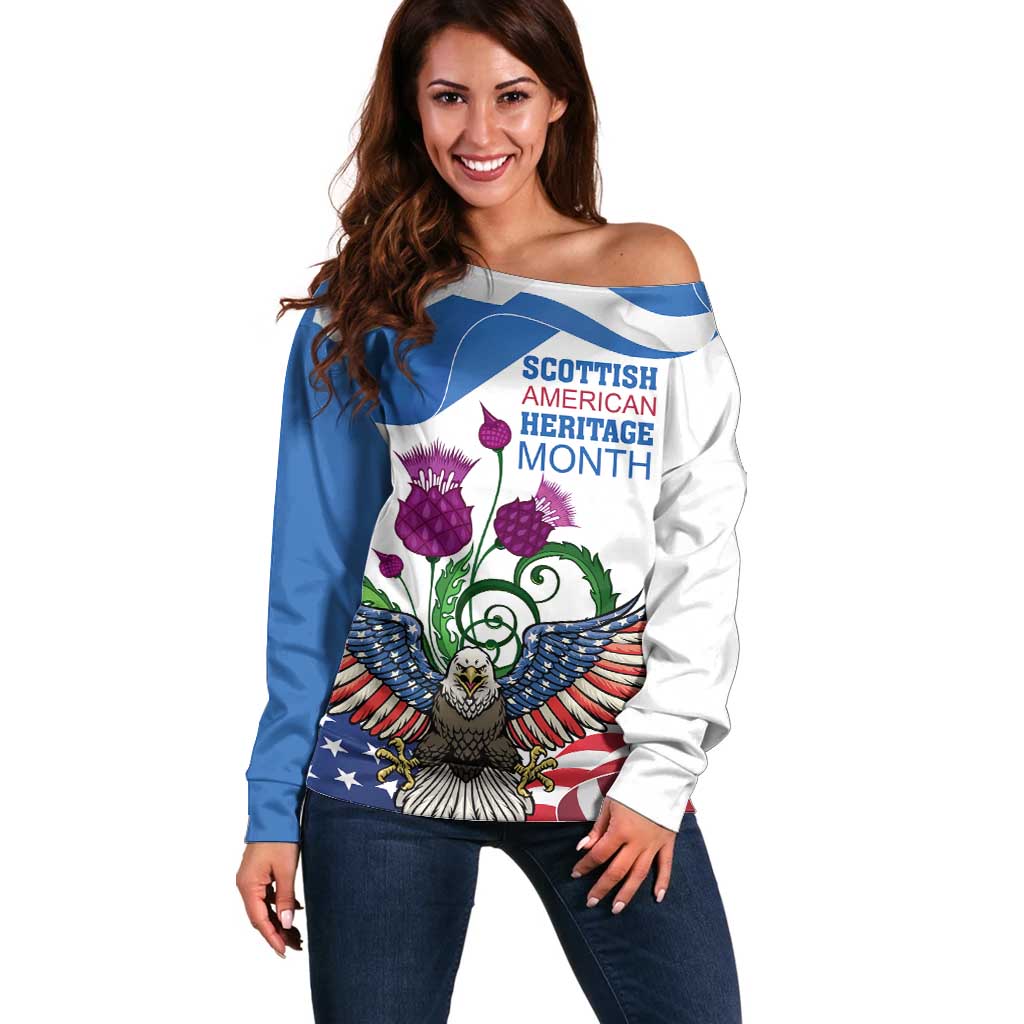 Scottish American Heritage Month Off Shoulder Sweater Thistle And American Eagle