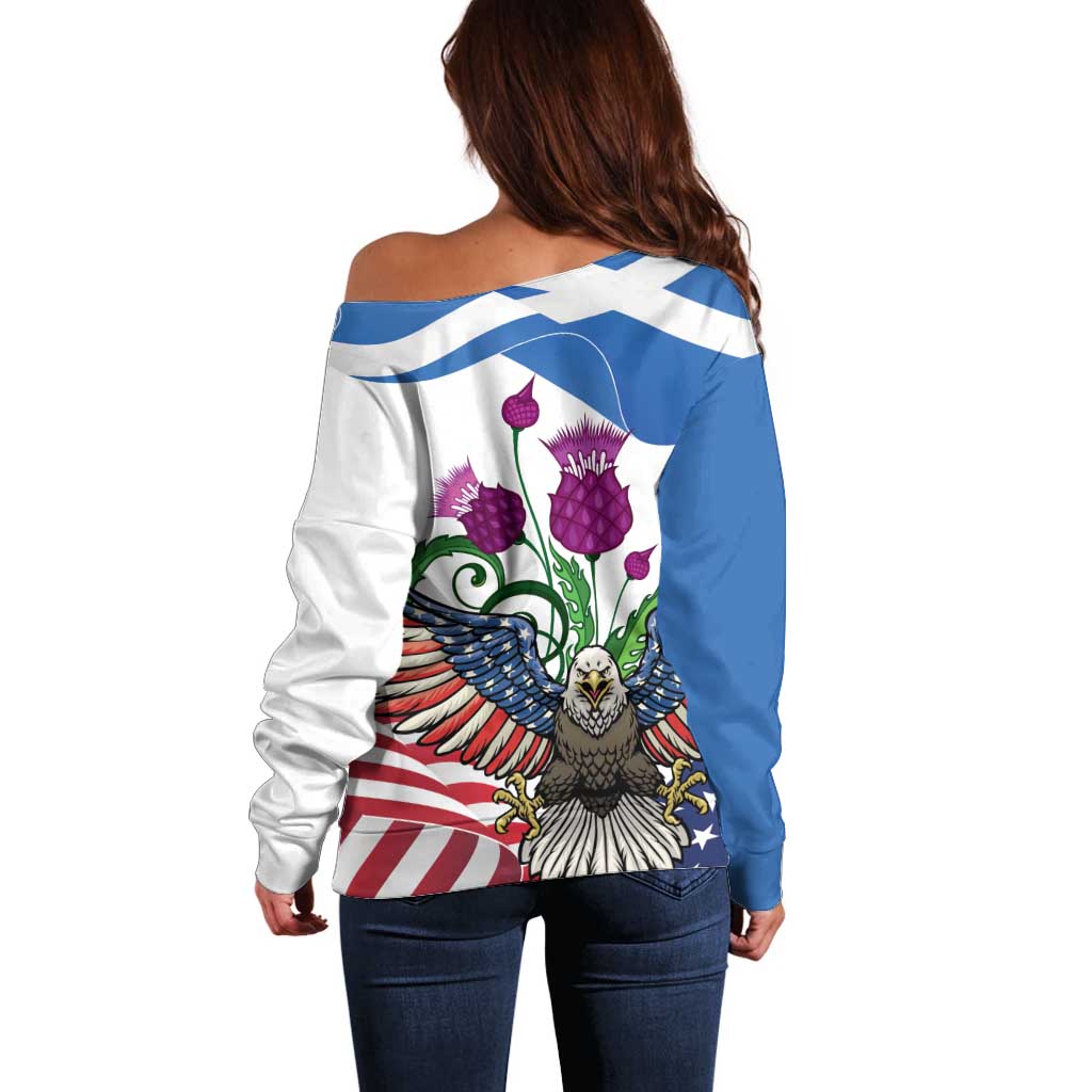 Scottish American Heritage Month Off Shoulder Sweater Thistle And American Eagle