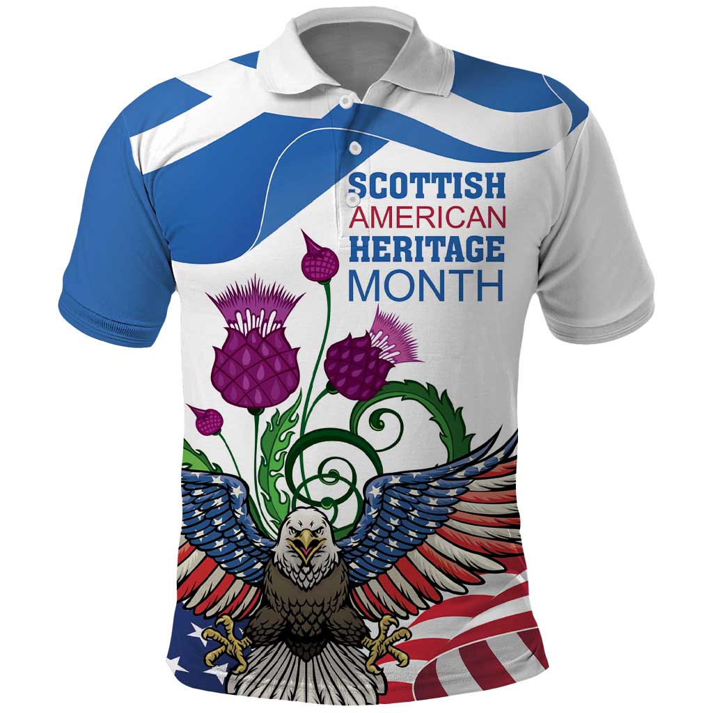 Scottish American Heritage Month Polo Shirt Thistle And American Eagle