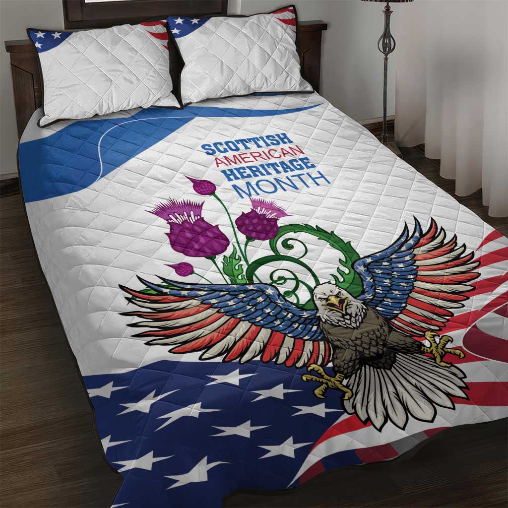 Scottish American Heritage Month Quilt Bed Set Thistle And American Eagle