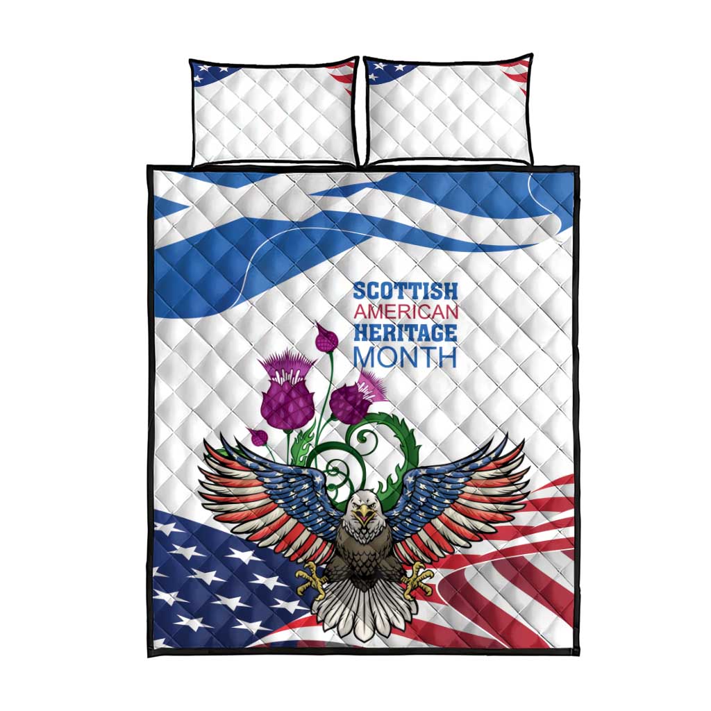 Scottish American Heritage Month Quilt Bed Set Thistle And American Eagle