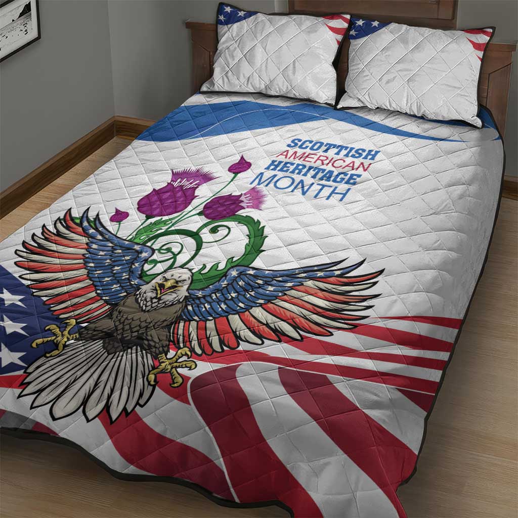 Scottish American Heritage Month Quilt Bed Set Thistle And American Eagle