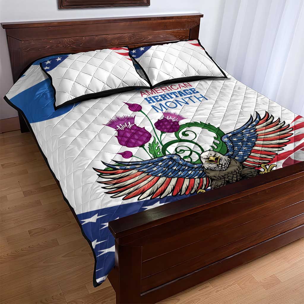 Scottish American Heritage Month Quilt Bed Set Thistle And American Eagle