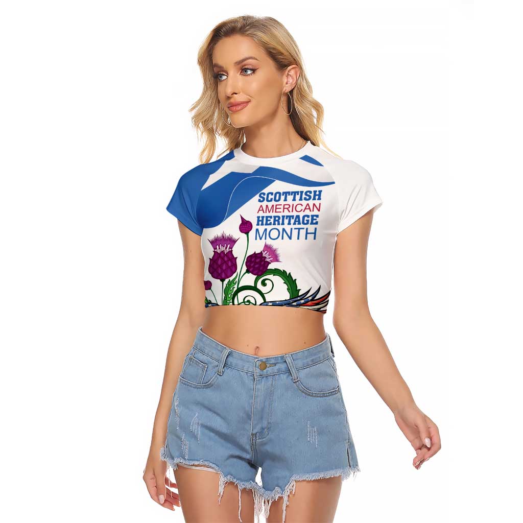 Scottish American Heritage Month Raglan Cropped T Shirt Thistle And American Eagle