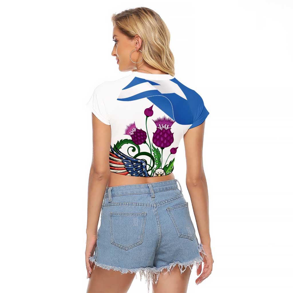 Scottish American Heritage Month Raglan Cropped T Shirt Thistle And American Eagle