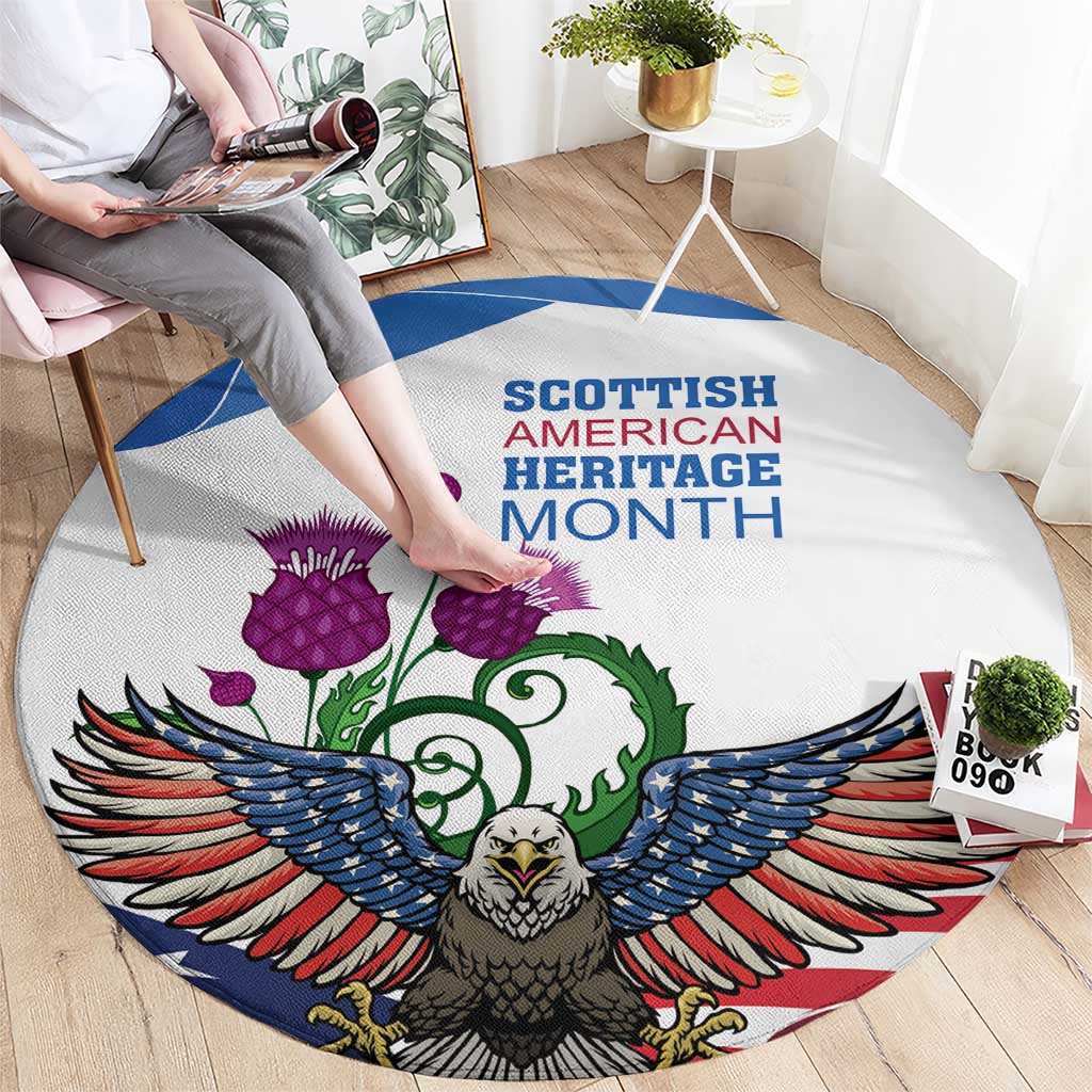 Scottish American Heritage Month Round Carpet Thistle And American Eagle