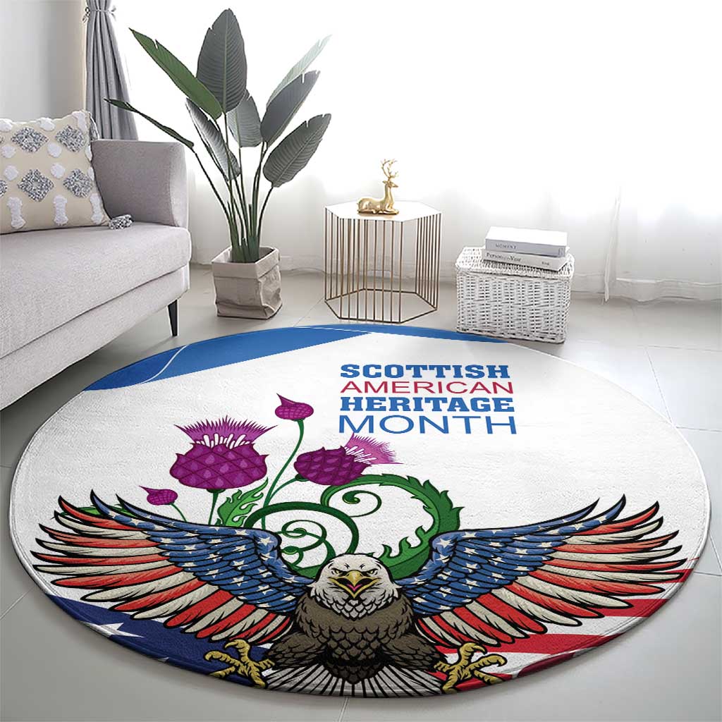 Scottish American Heritage Month Round Carpet Thistle And American Eagle