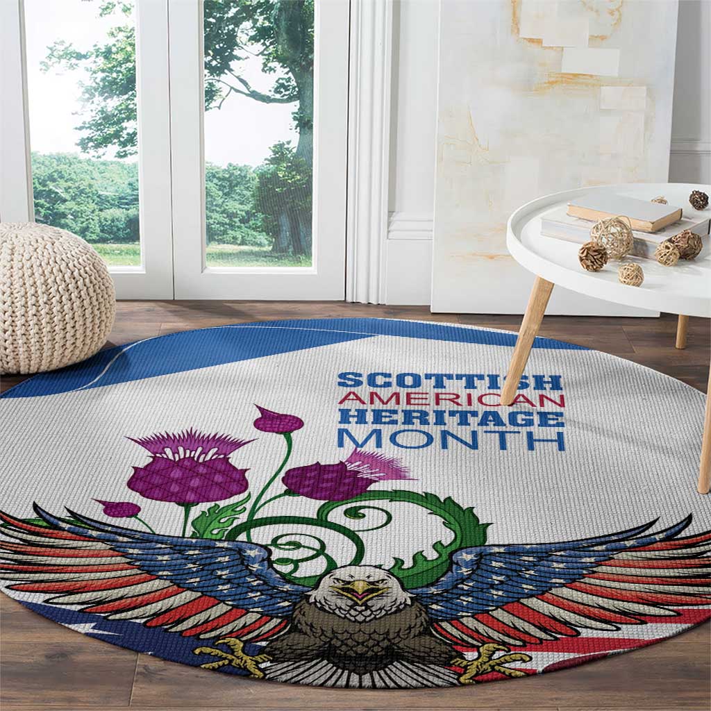 Scottish American Heritage Month Round Carpet Thistle And American Eagle