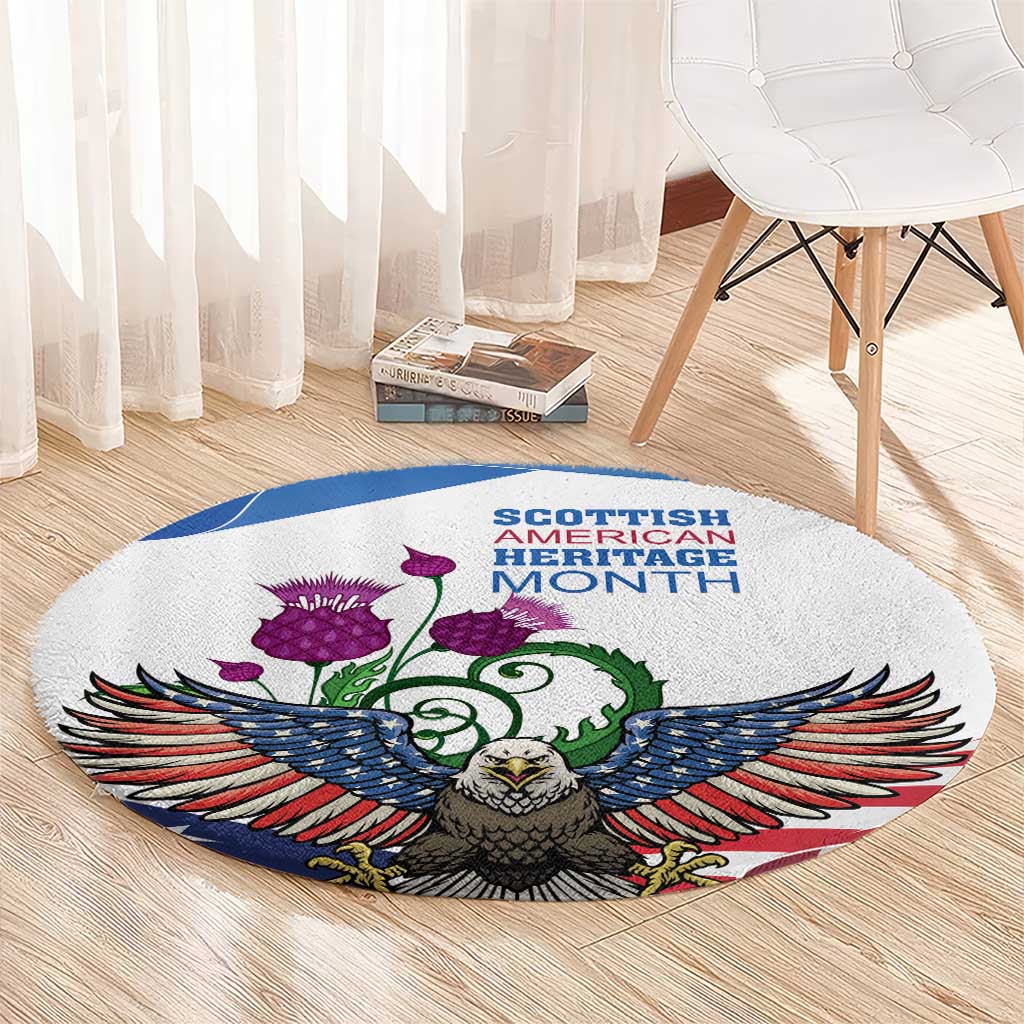 Scottish American Heritage Month Round Carpet Thistle And American Eagle