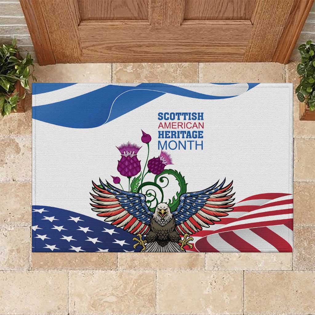 Scottish American Heritage Month Rubber Doormat Thistle And American Eagle
