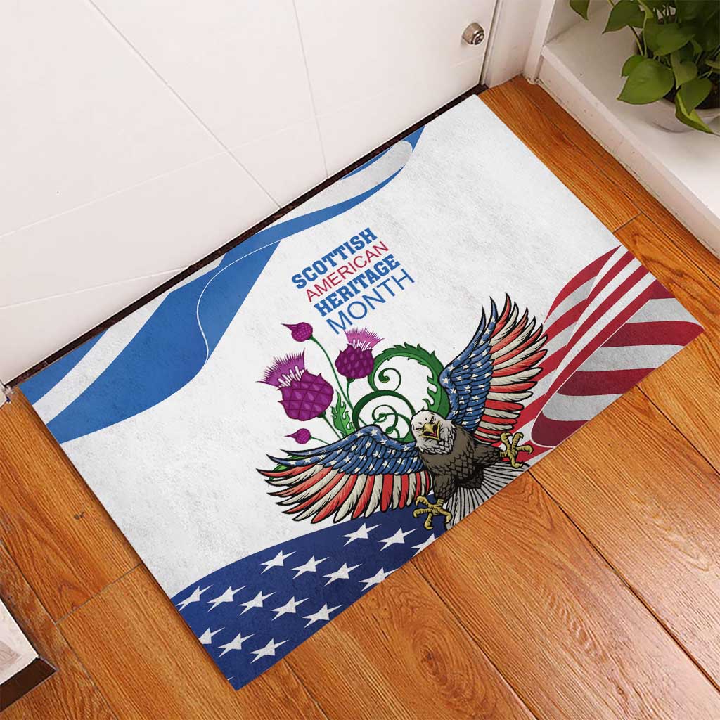 Scottish American Heritage Month Rubber Doormat Thistle And American Eagle