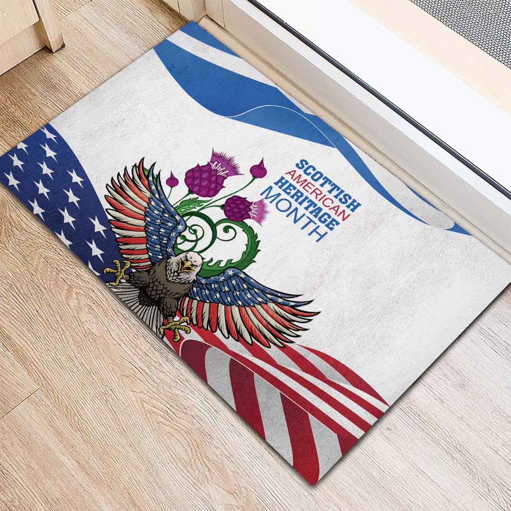 Scottish American Heritage Month Rubber Doormat Thistle And American Eagle
