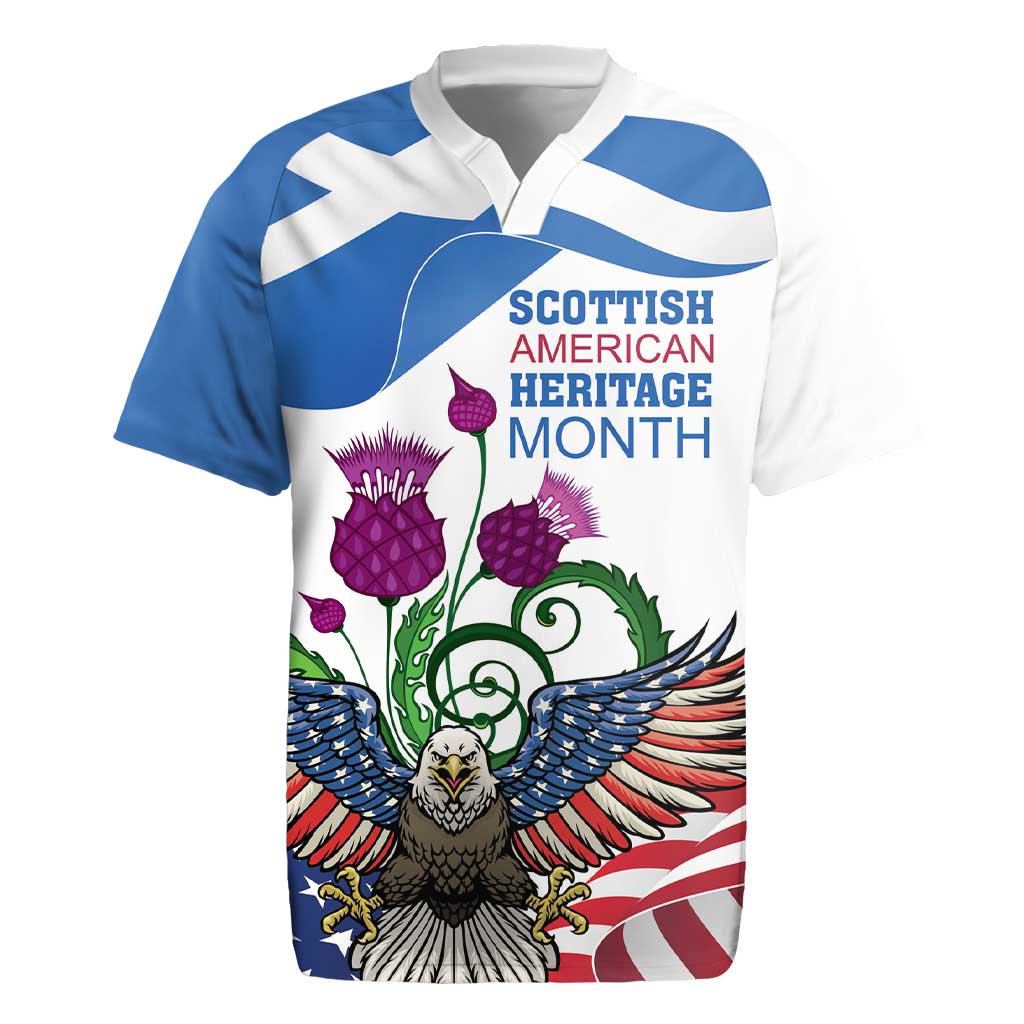 Scottish American Heritage Month Rugby Jersey Thistle And American Eagle