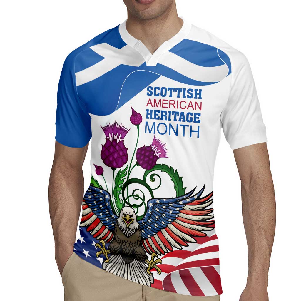 Scottish American Heritage Month Rugby Jersey Thistle And American Eagle