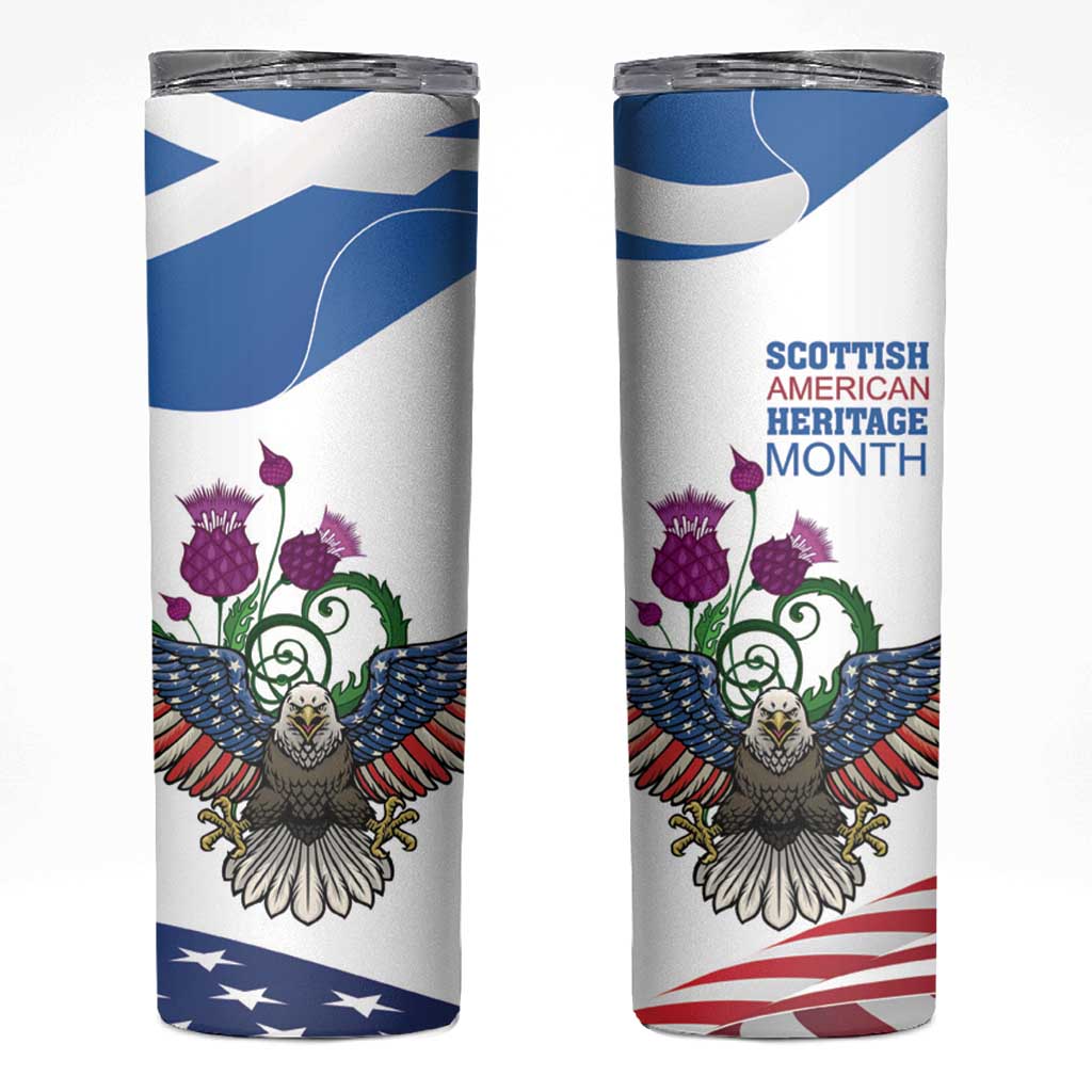 Scottish American Heritage Month Skinny Tumbler Thistle And American Eagle