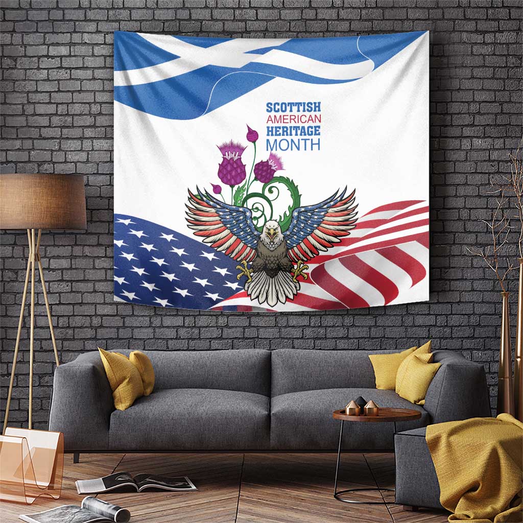 Scottish American Heritage Month Tapestry Thistle And American Eagle