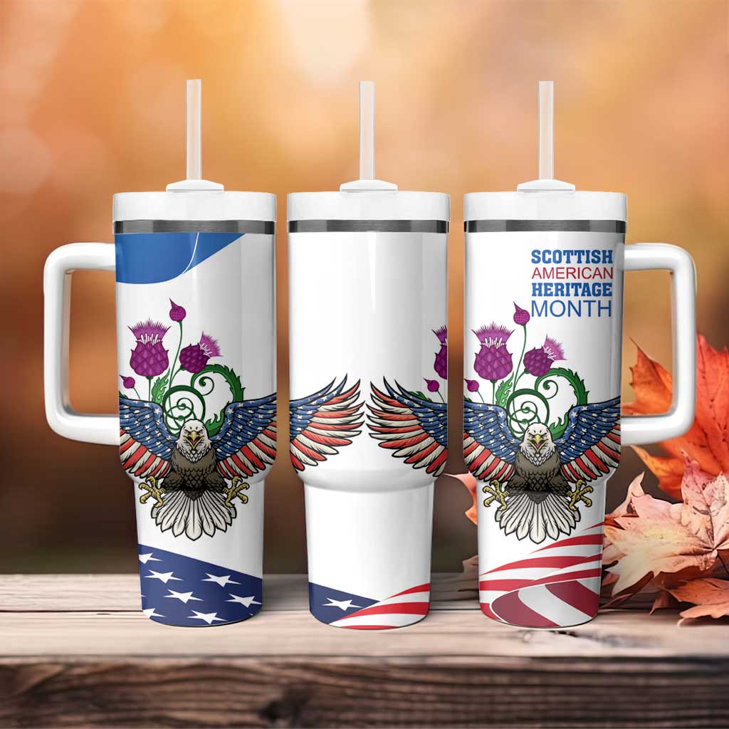 Scottish American Heritage Month Tumbler With Handle Thistle And American Eagle