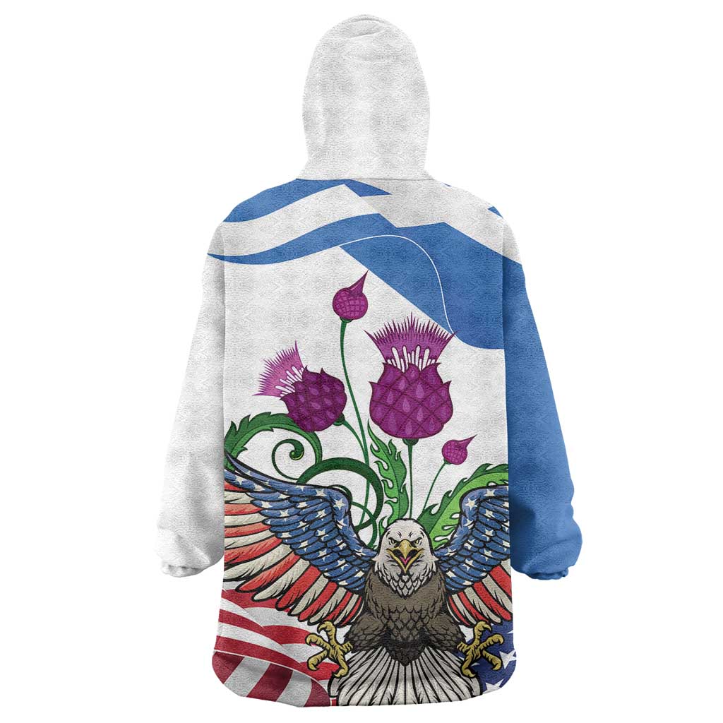 Scottish American Heritage Month Wearable Blanket Hoodie Thistle And American Eagle