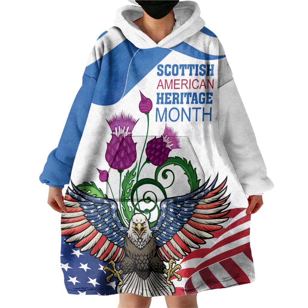 Scottish American Heritage Month Wearable Blanket Hoodie Thistle And American Eagle