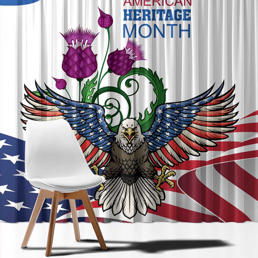 Scottish American Heritage Month Window Curtain Thistle And American Eagle
