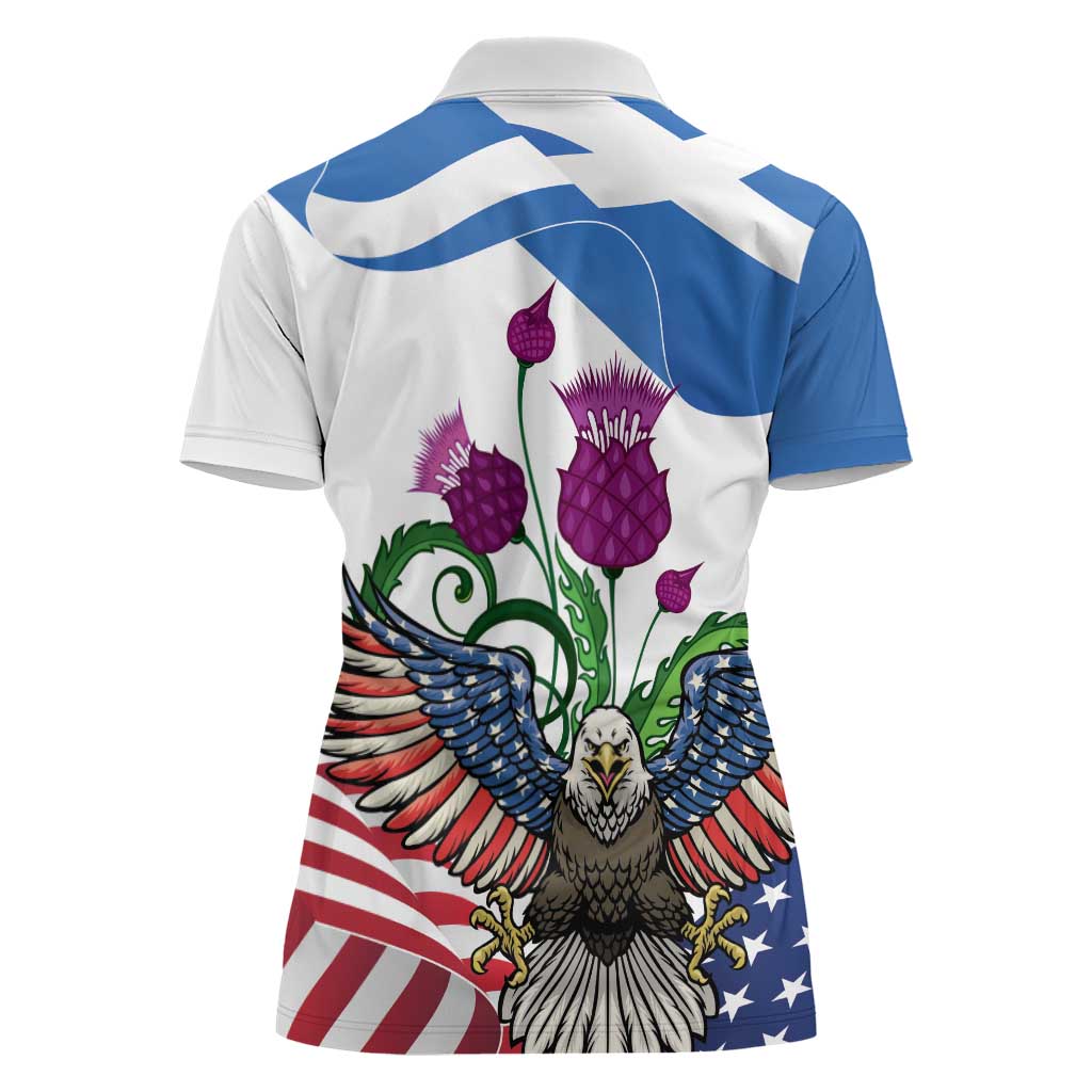 Scottish American Heritage Month Women Polo Shirt Thistle And American Eagle