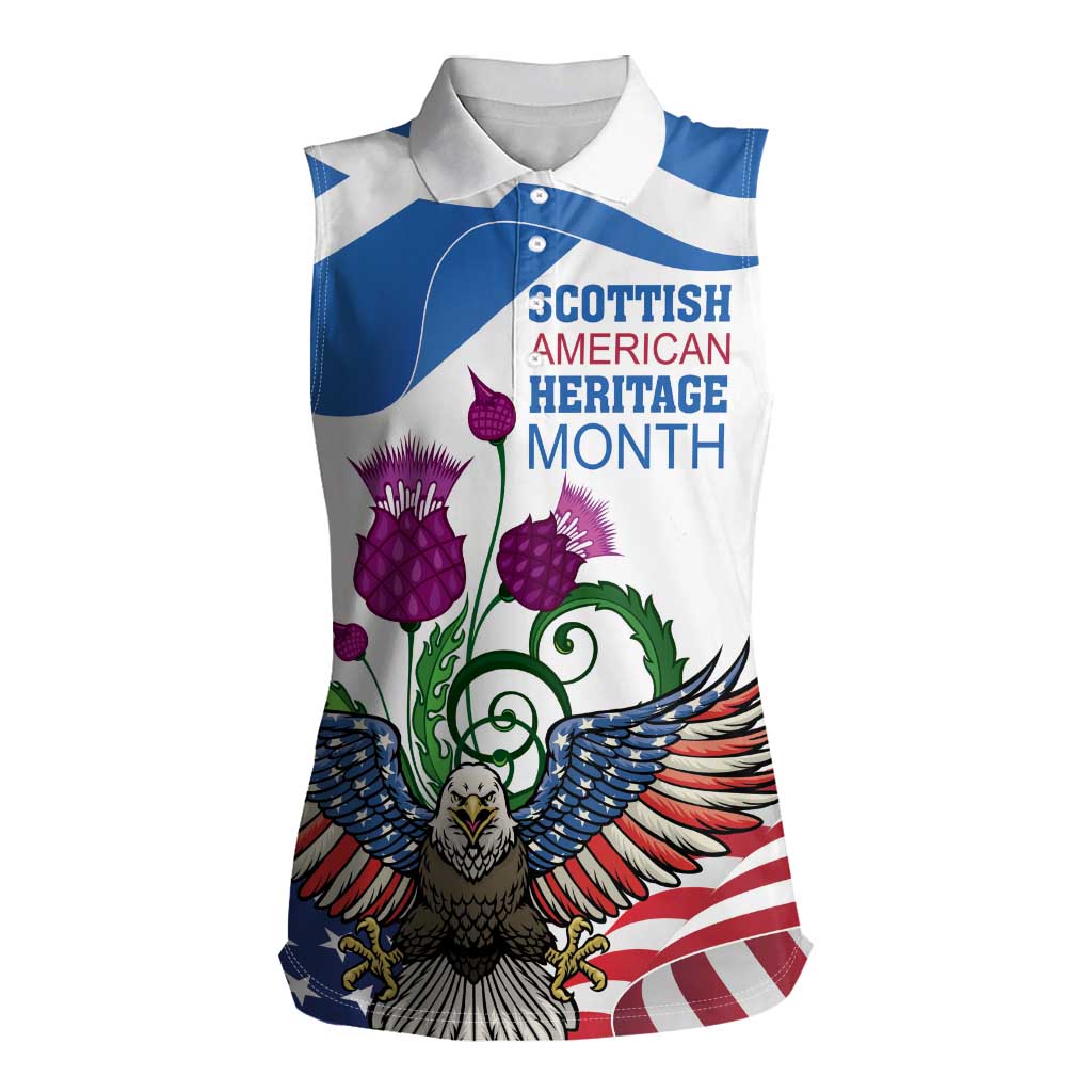 Scottish American Heritage Month Women Sleeveless Polo Shirt Thistle And American Eagle