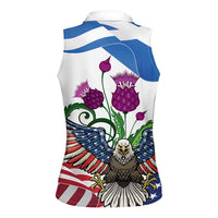 Scottish American Heritage Month Women Sleeveless Polo Shirt Thistle And American Eagle