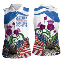 Scottish American Heritage Month Women Sleeveless Polo Shirt Thistle And American Eagle