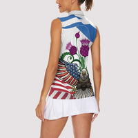 Scottish American Heritage Month Women Sleeveless Polo Shirt Thistle And American Eagle
