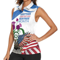 Scottish American Heritage Month Women Sleeveless Polo Shirt Thistle And American Eagle