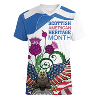 Scottish American Heritage Month Women V-Neck T-Shirt Thistle And American Eagle