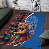 Scottish Tartan Area Rug Highland Cow Playing Bagpipes