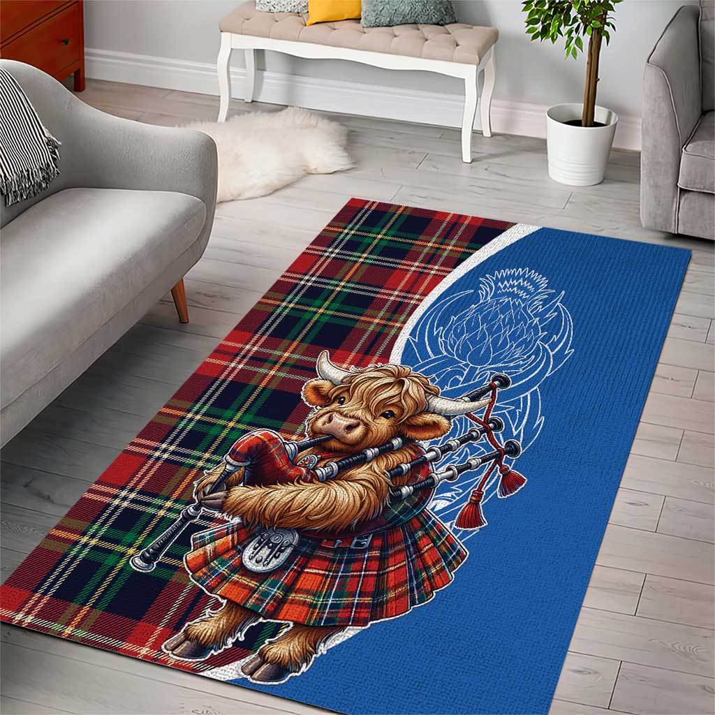 Scottish Tartan Area Rug Highland Cow Playing Bagpipes