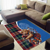 Scottish Tartan Area Rug Highland Cow Playing Bagpipes