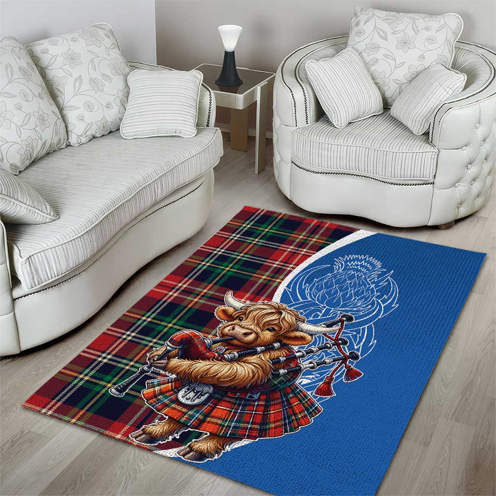 Scottish Tartan Area Rug Highland Cow Playing Bagpipes
