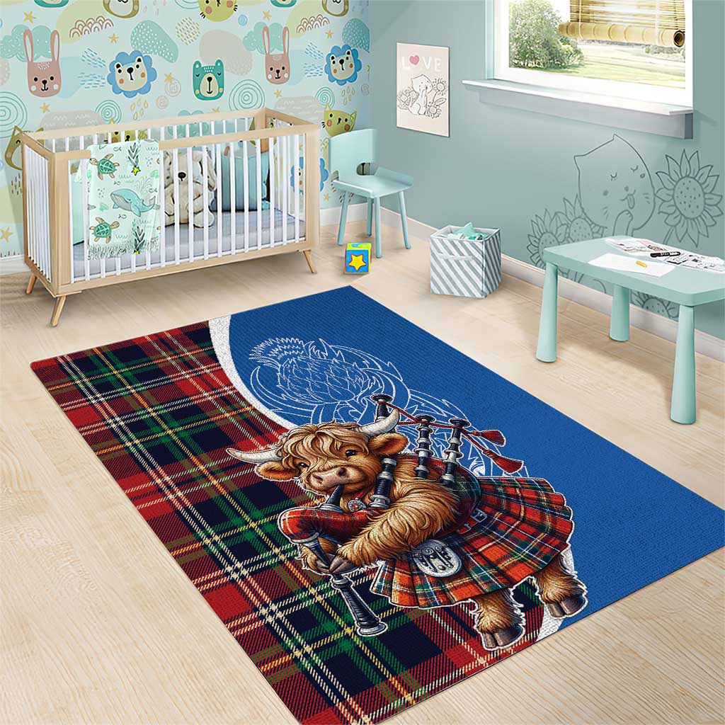 Scottish Tartan Area Rug Highland Cow Playing Bagpipes