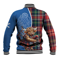 Scottish Tartan Baseball Jacket Highland Cow Playing Bagpipes