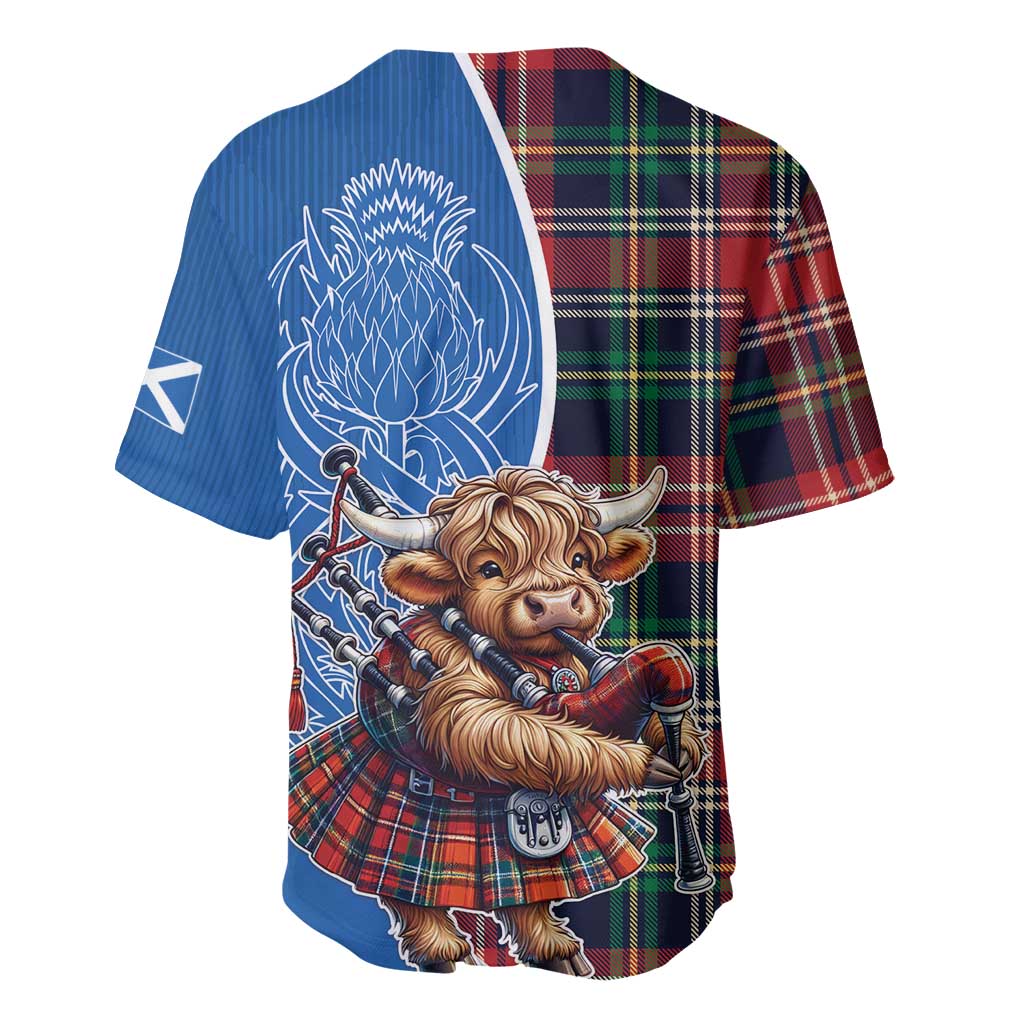 Scottish Tartan Baseball Jersey Highland Cow Playing Bagpipes