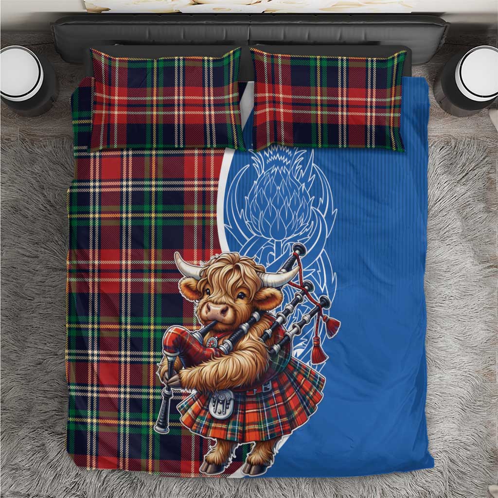 Scottish Tartan Bedding Set Highland Cow Playing Bagpipes