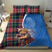 Scottish Tartan Bedding Set Highland Cow Playing Bagpipes