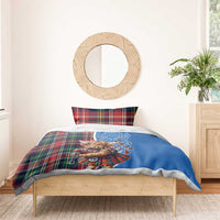 Scottish Tartan Bedding Set Highland Cow Playing Bagpipes
