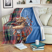Scottish Tartan Blanket Highland Cow Playing Bagpipes