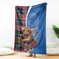 Scottish Tartan Blanket Highland Cow Playing Bagpipes