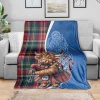 Scottish Tartan Blanket Highland Cow Playing Bagpipes