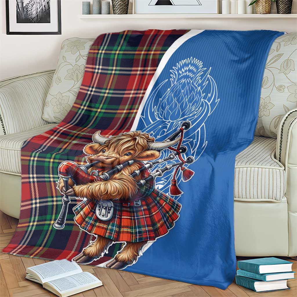 Scottish Tartan Blanket Highland Cow Playing Bagpipes